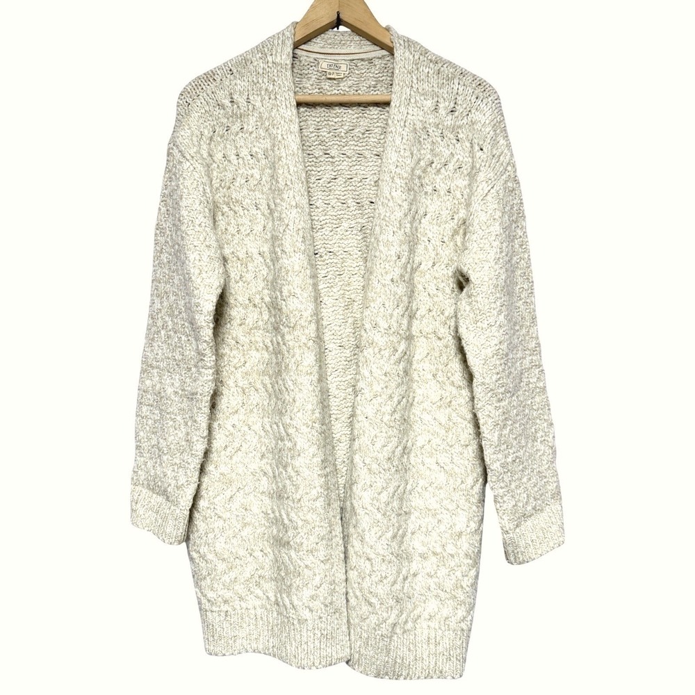 Fat Face Ellie Cardigan Sweater Womens US 8 Cream Chunky Cable Knit Pockets Open